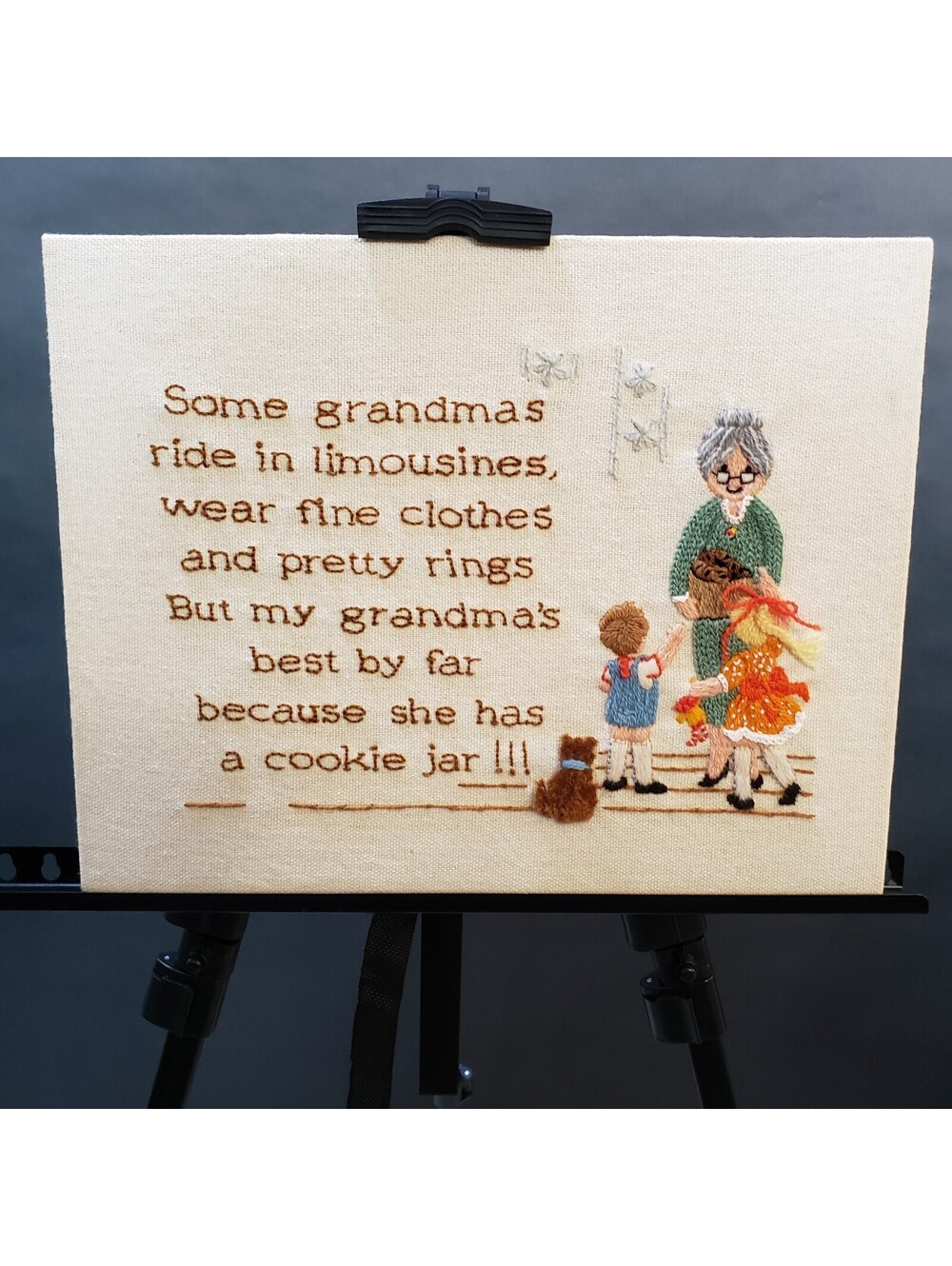 VTG 1978 Sunset Designs Finished Crewel Embroidery Grandma Is the Best 11x14